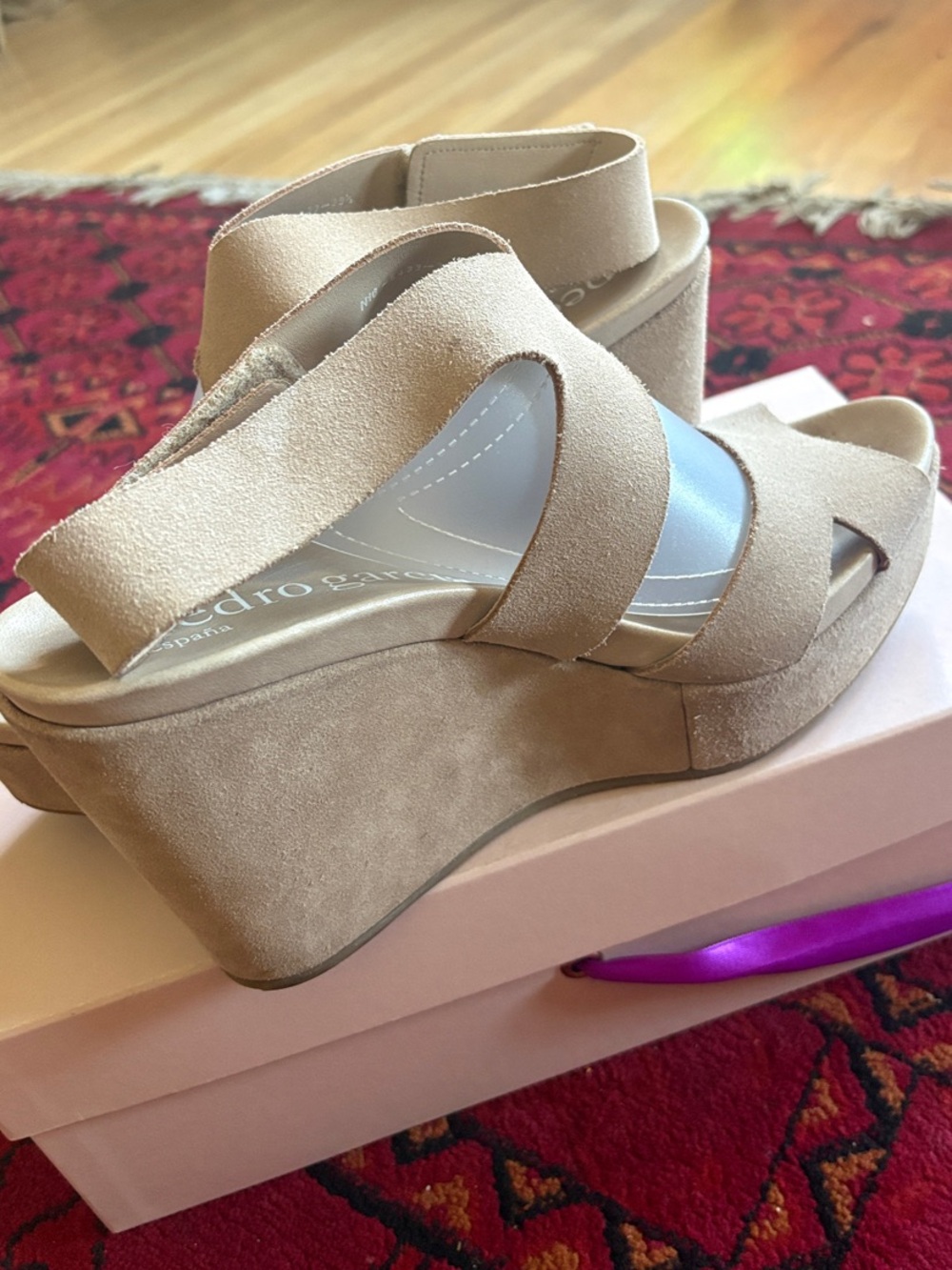 Pedro Garcia Taupe Suede Wedge Sandals